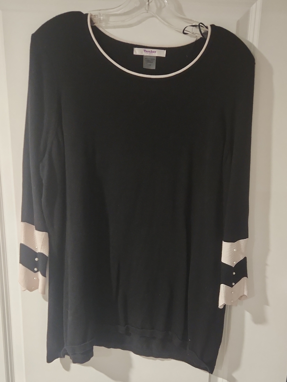 Tan Jay Plus  3/4 Sleeve Black Knit Top with Contrast Trim